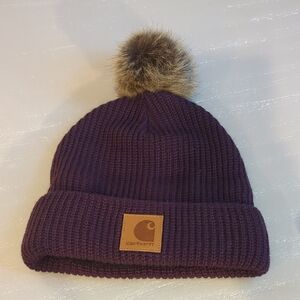 Carhartt Purple Knit Beanie with Faux Fur Pom
